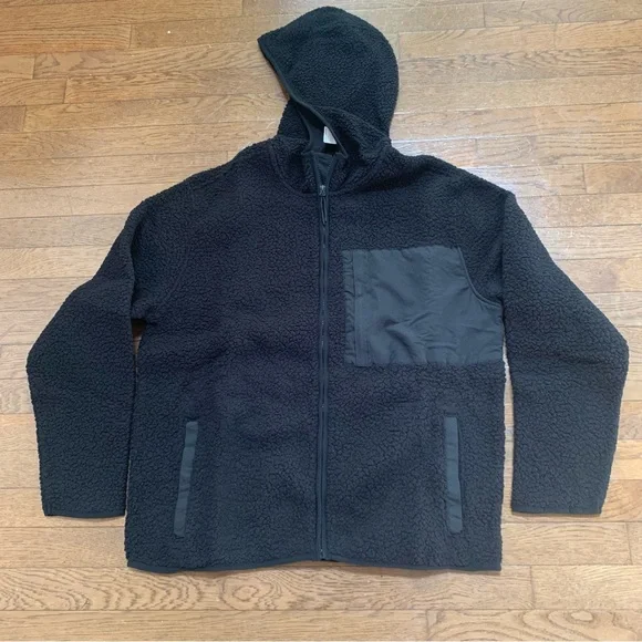 Old Navy Mens Sherpa Zip Hoodie | M | Black NEW!! - Picture 2 of 12